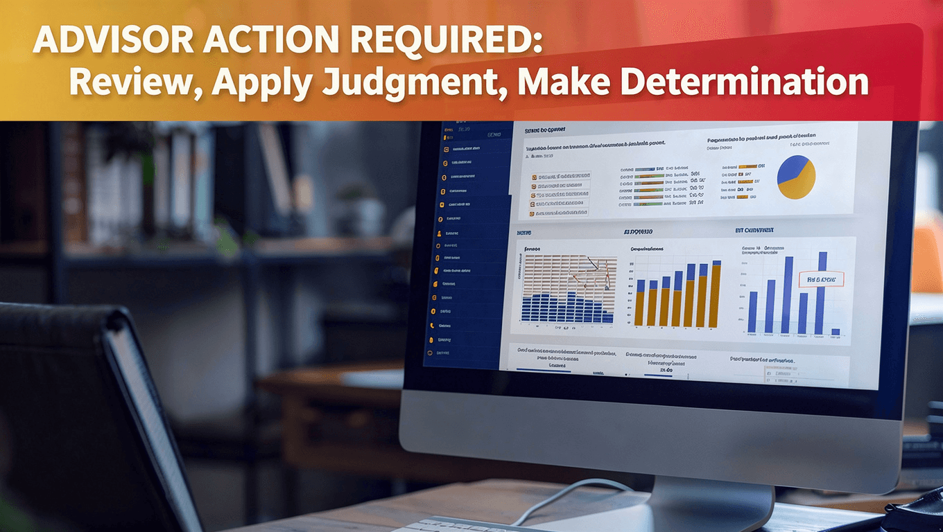 Analysis document showing advisor action required